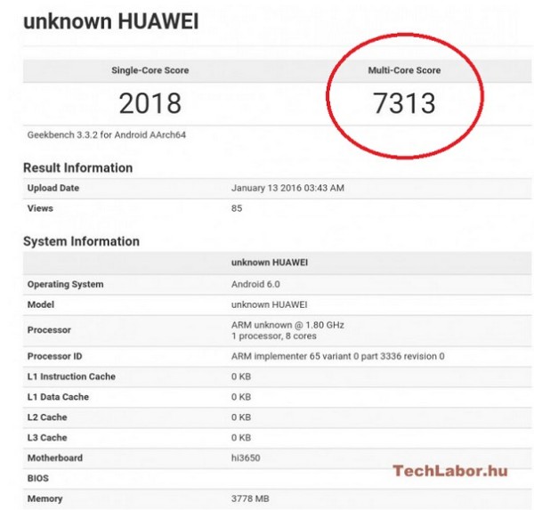 Неизвестный смартфон от Huawei набрал 7313 баллов в GeekBench: неужели это P9?