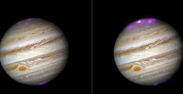 NASA сделало необыкновенные кадры гигантского полярного сияния на Юпитере