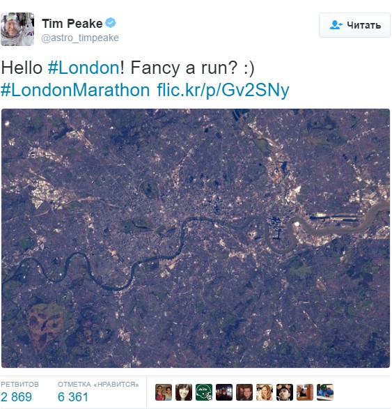 Тим Пик пробежит Лондонский марафон в космосе
