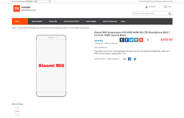 Возможный Xiaomi Mi 6 засветился в магазине Xiaomi