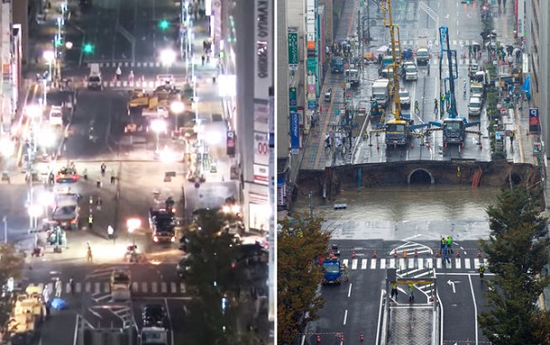 В Японии за двое суток «залатали» огромную яму на дороге