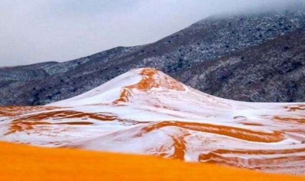 В пустыне Сахара выпал снег