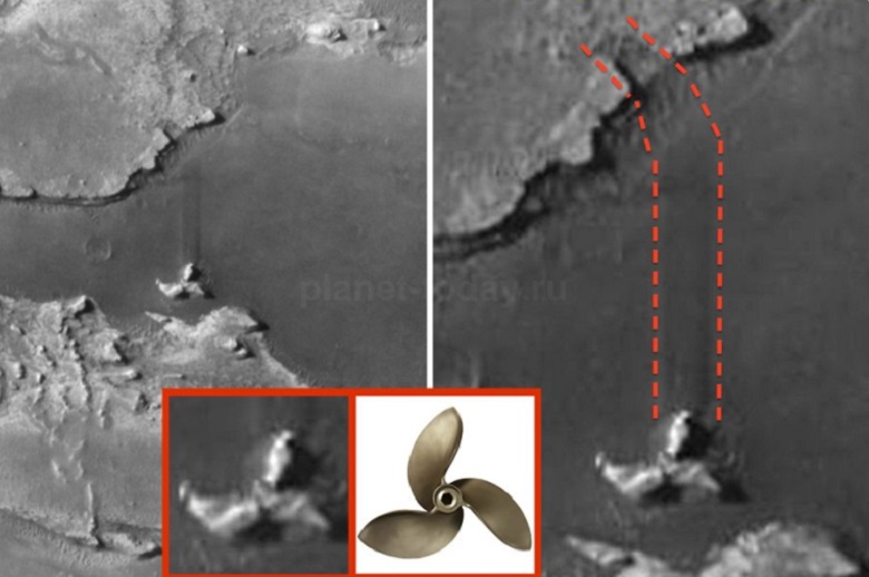 Уфологи обнаружили на фотографии с Марса разбившийся винтообразный НЛО