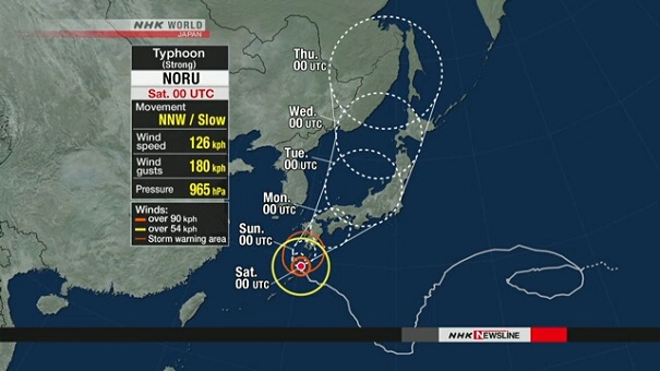 Мощнейший тайфун «Нору» обвалился на юг Японии