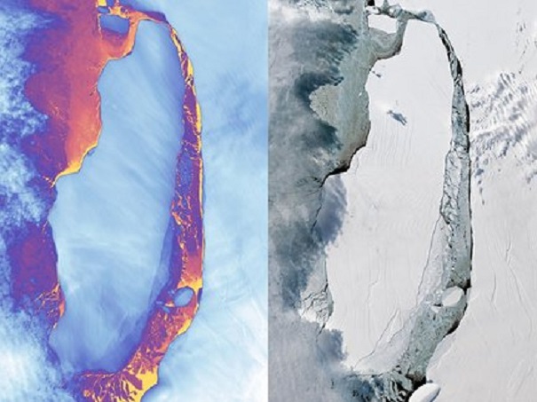 Спутники в первый раз засняли огромный айсберг, отколовшийся от Антарктиды в середине лета