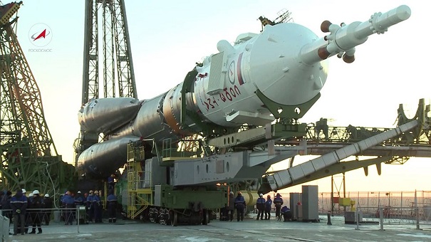 На стартовой площадке Байконура установлена ракета с пилотируемым кораблём «Союз МС-07»