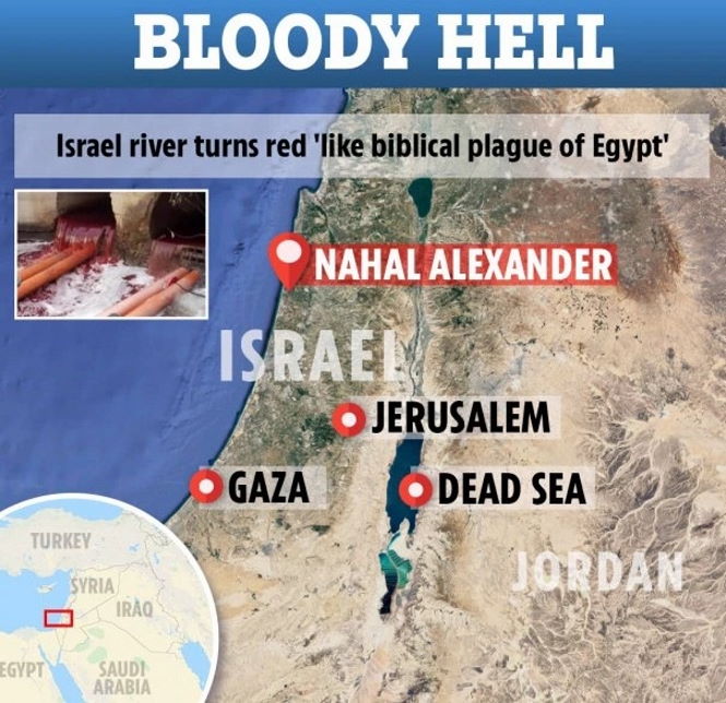 Одна из рек в Израиле тоже поменяла свой цвет.