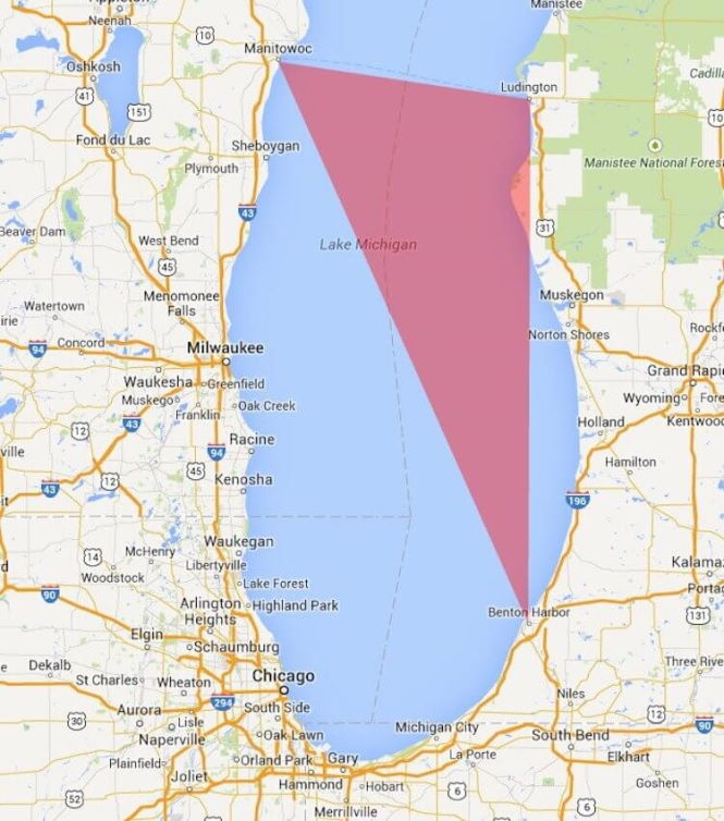 Так выглядит Мичиганский треугольник на карте.