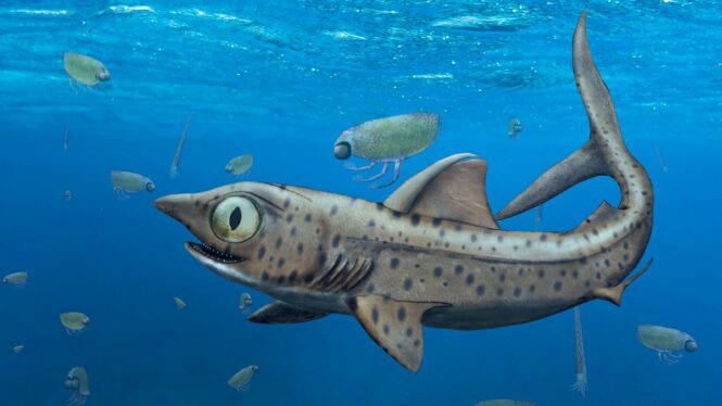 Широкоглазая доисторическая акула спрятала свои самые острые зубы в кошмарных пастях