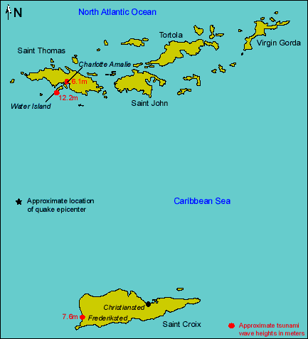 Цунами на Виргинских островах 1867 года, землетрясение магнитудой 5,4 в Карибском бассейне, землетрясение магнитудой 5,4 Виргинские острова, январь 2021 года