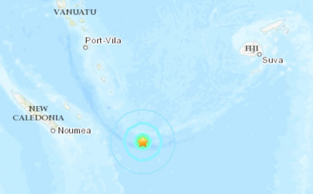 Землетрясение M6.0 на островах Луайоте, Новая Каледония. Карта через USGS