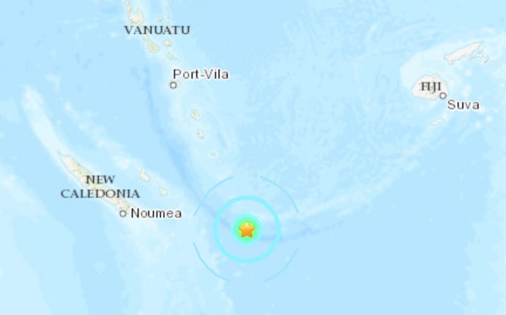 Землетрясение M6.1 на островах Луайоте, Новая Каледония. Карта через USGS