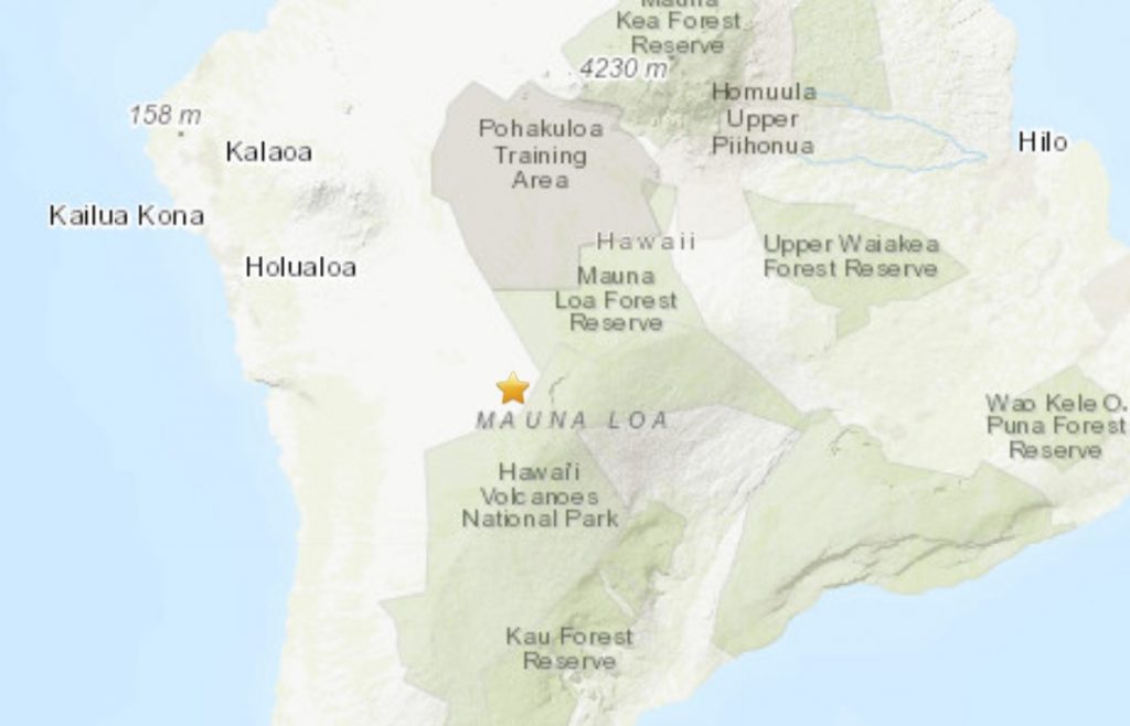 Рой землетрясений в Мауна-Лоа, рой землетрясений в Мауна-Лоа в марте 2021 г., рой землетрясений в Мауна-Лоа в марте 2021 г. карта