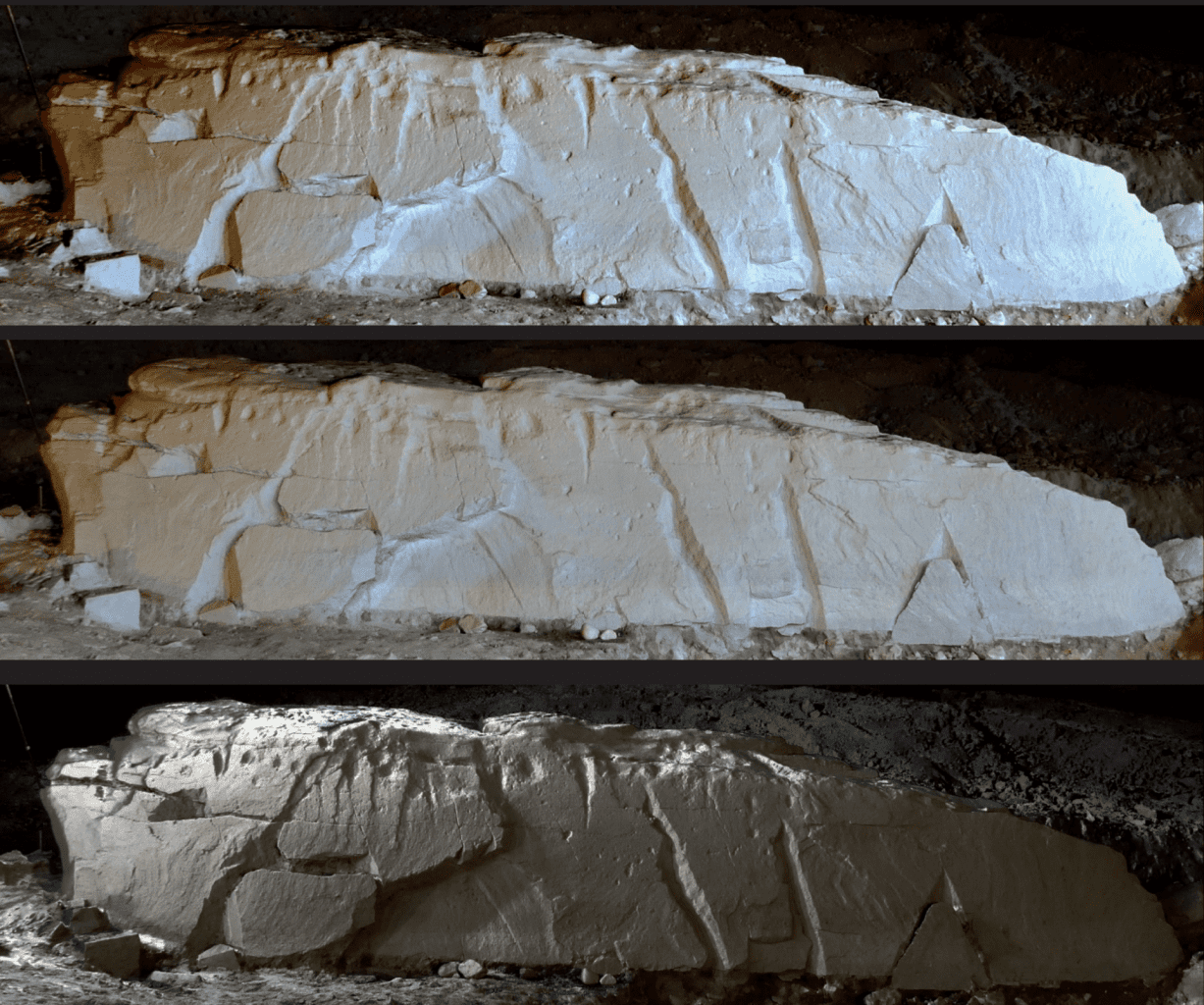 Несколько снимков массивной мегалитической плиты, найденной во Франции. Предоставлено: Джули Будри, Inrap.