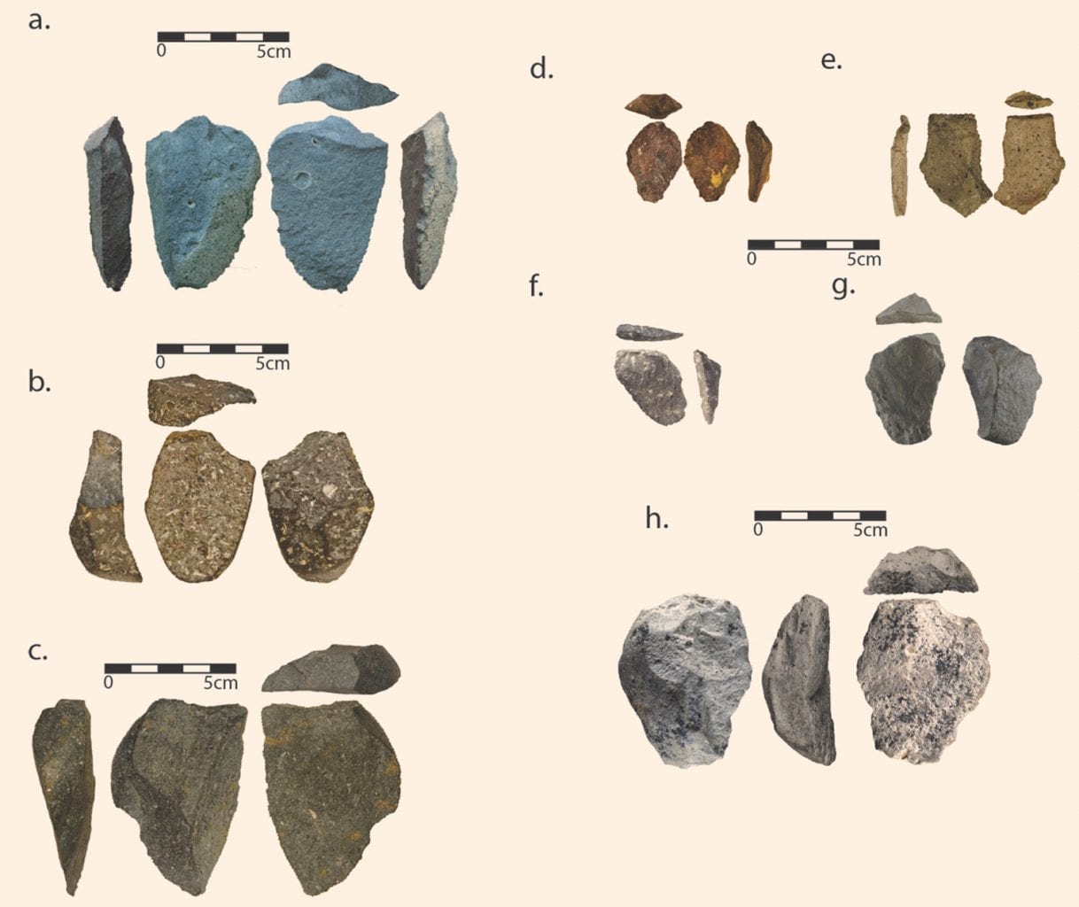 Каменные орудия труда, которые вы видите на этом изображении, были изготовлены олдувайской культурой более 2,5 миллионов лет назад, что делает их одними из старейших обнаруженных. Они были обнаружены два года назад на месте Бокол Дора 1 в Эфиопии. Предоставлено: Дэвид Р. Браун.