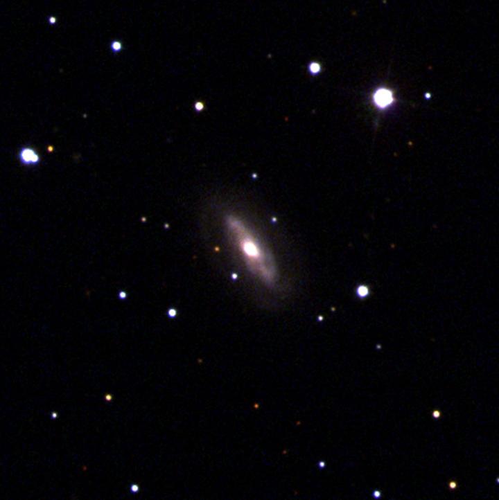Вот галактика J0437 + 2456, в которой находится движущаяся сверхмассивная черная дыра. Предоставлено: Sloan Digital Sky Survey (SDSS).