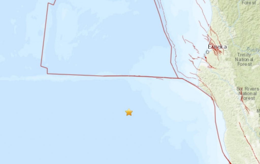 Землетрясение M4.6 в 153 км к западу от Шелтер-Коув, Калифорния
