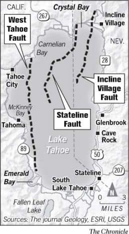 линии разломов озера тахо, линии разломов озера тахо, землетрясения на озере тахо