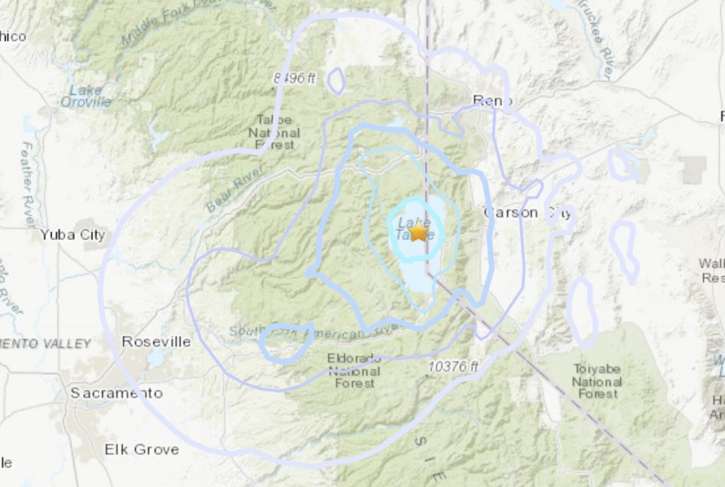 Рой землетрясений на озере Тахо 25 апреля 2021 г.