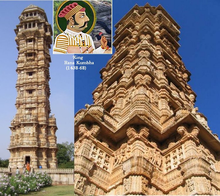Впечатляющая Башня Победы, посвященная индуистскому богу Вишну и открытая королем Рана Кумбха