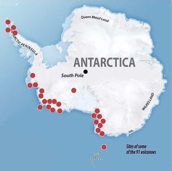 Антарктида - крупнейший вулканический регион на Земле, вулкан Антарктида, вулкан Антарктиды, таяние льда