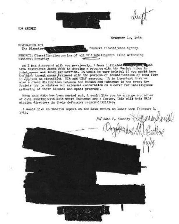 В меморандуме якобы показан приказ Кеннеди раскрыть файлы ЦРУ об НЛО.