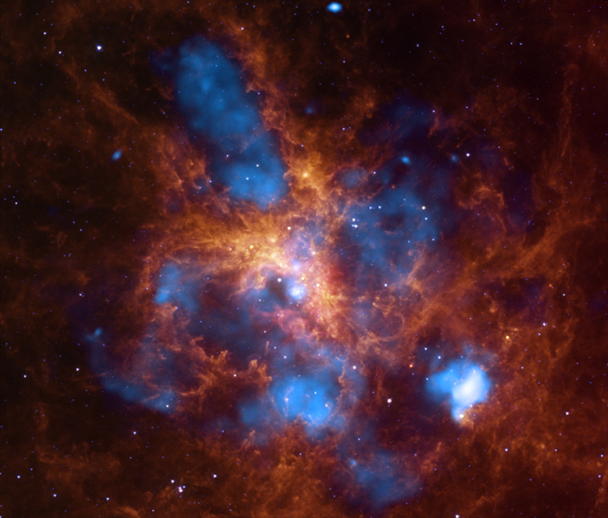 Составное изображение туманности Тарантул, активной области звездообразования недалеко от Млечного Пути. Авторы и права: Рентгеновский снимок: NASA / CXC / PSU / L.Townley et al .; Инфракрасный: NASA / JPL / PSU / L.Townsley et al.