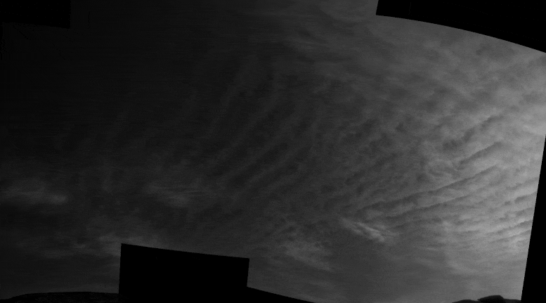 Составление изображений облаков, сделанных навигационными камерами Curiosity 31 марта 2021 г. Фото: NASA / JPL-Caltech