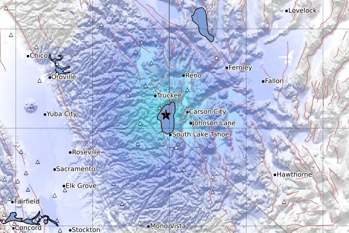 Рой землетрясений на озере Тахо, рой землетрясений на озере Тахо 28 мая 2021 г., видео роя землетрясений на озере Тахо, карта роя землетрясений на озере Тахо