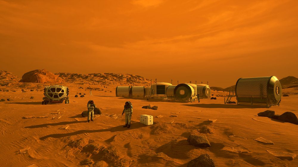 Впечатление художника от человеческого поселения на Марсе. Предоставлено: НАСА.