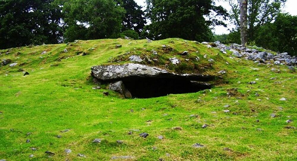 Погребальная камера Dunchraigaig Cairn, где археолог-любитель нашел самые старые наскальные изображения оленей в Шотландии. Предоставлено: Спутник.