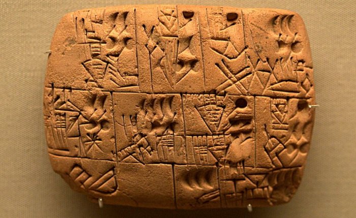 Табличка из Урука III (ок. 3200–3000 гг. До н.э.) с записью раздачи пива из кладовых заведения Британского музея.