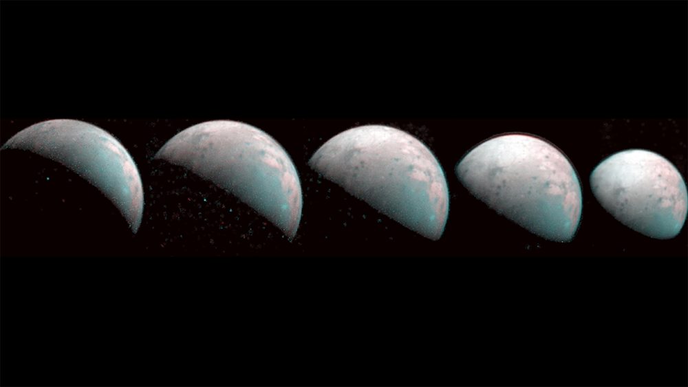 Фотографии Ганимеда, сделанные Юноной в 2019 году, когда космический корабль находился в ста тысячах километров от Луны. Сегодня он будет на расстоянии 1038 километров от поверхности. Предоставлено: NASA / JPL-Caltech / SwRI / ASI / INAF / JIRAM.
