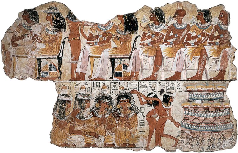 Банкетная сцена из надгробной часовни Небамуна, 14 век до н.э. Его образы музыки и танцев отсылают к Хатхор.