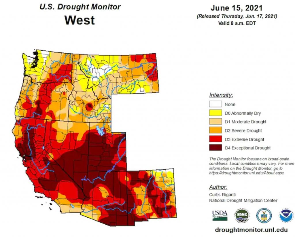 Прогноз по мониторингу засухи в США, июнь 2021 г.