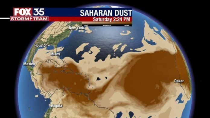 Сахарская пыль, Флорида, июнь 2021 г., Сахарская пыль, США, июнь 2021 г., массивная песчаная буря в Сахаре охватила США, Флорида, Сахара, пыль, Хьюстон, Сахара, пыль