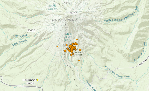 рой землетрясений Маунт-Худ, рой землетрясений карта Маунт-Худ, рой землетрясений видео Маунт-Худ, рой землетрясений 5 июня 2021 г.