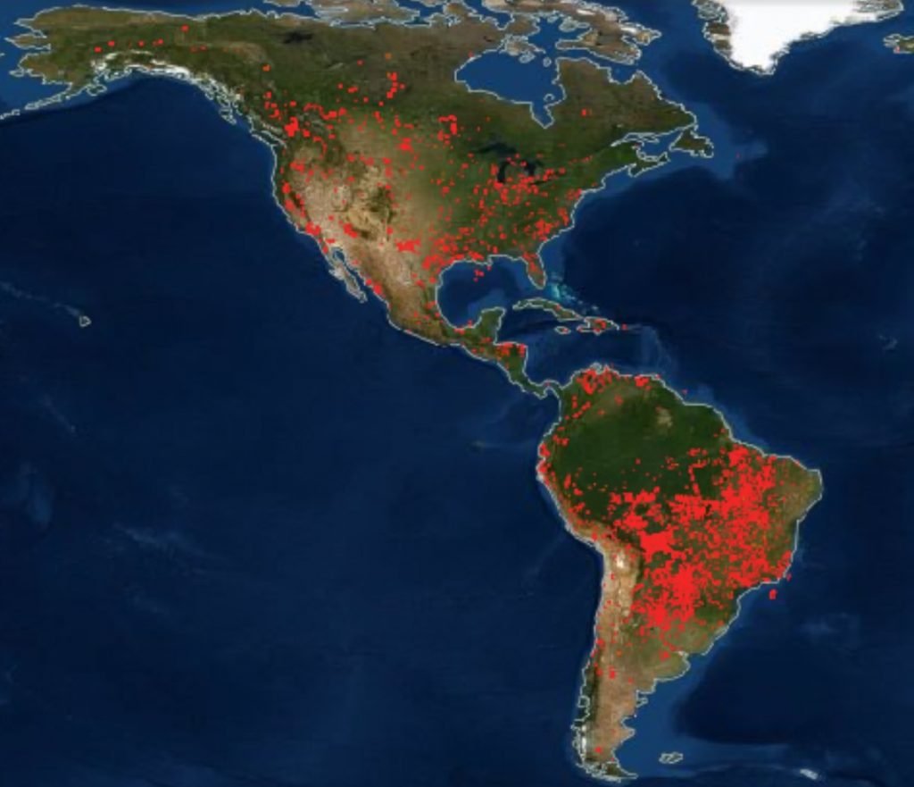 пожары по всему миру, пожары на карте мира, карты пожаров по всему миру, пожары в Северной Америке, Средней Америке и Южной Америке
