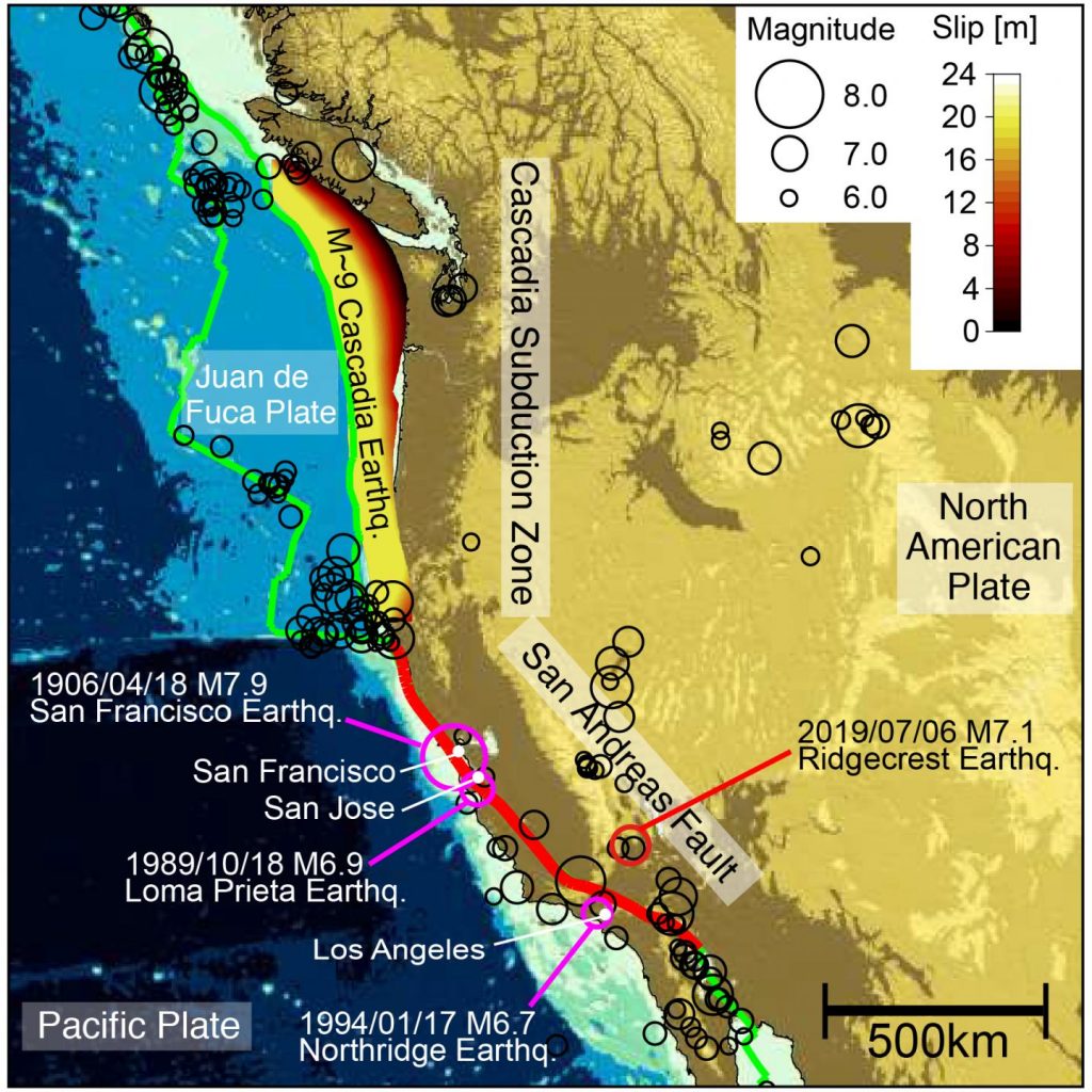 Зона субдукции Каскадия связана с разломом Сан-Андреас. Карта через USGS