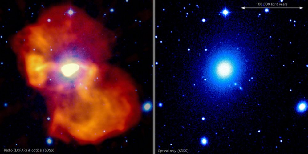 Снимки галактики M87 с радиотелескопа LOFAR. Предоставлено: Франческо де Гасперин / сотрудничество с LOFAR.