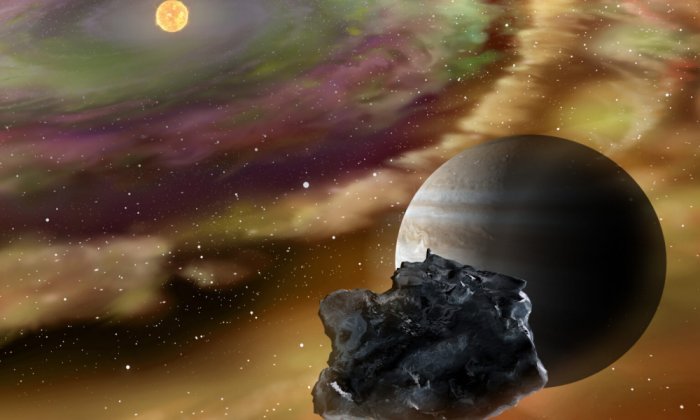Юпитер и комета образовались в холодной внешней области ранней Солнечной системы (иллюстрация предоставлена ​​Юки Кимура).