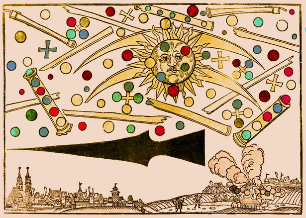 Улучшение цвета гравюры на дереве XVI века под названием «Нюрнбергский НЛО» работы Ганса Глезера.