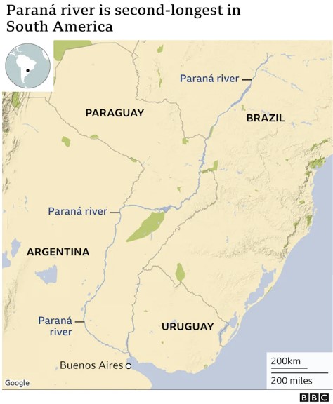 Река Парана - вторая по длине река в Южной Америке, река Парана пересыхает, вторая по величине река в Южной Америке, река Парана, пересыхает.