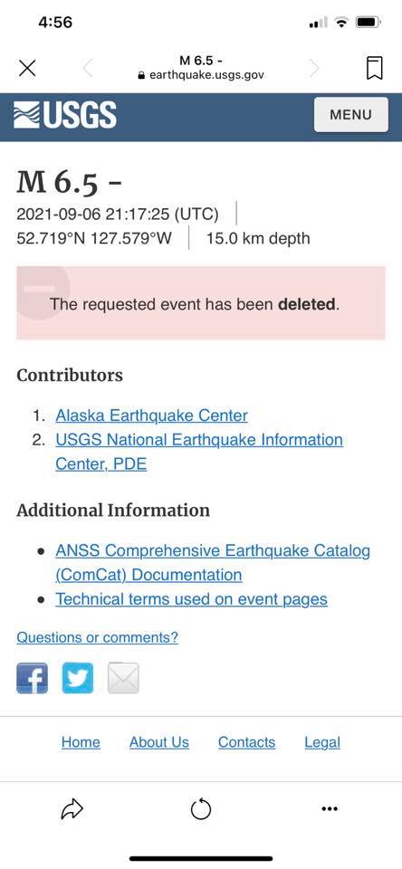 Землетрясение магнитудой 6,5 до н.э., Канада удалено Геологической службой США