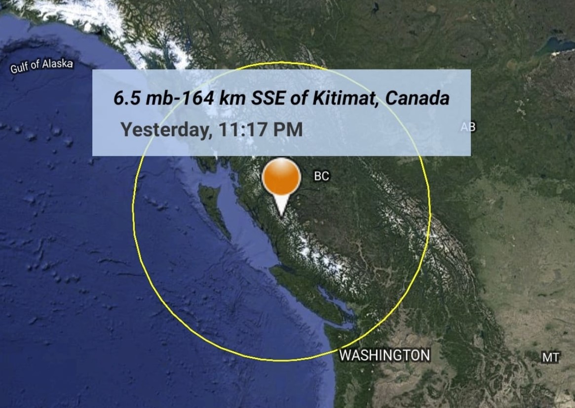 Сильное землетрясение магнитудой 6,5 на Каскадии в Британской Колумбии, Канада, быстро удалено Геологической службой США