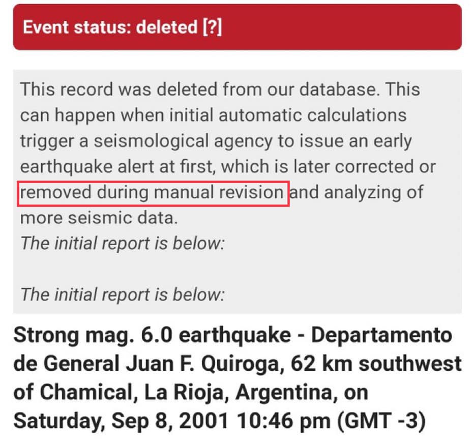 Землетрясение в Аргентине прекратилось 23 сентября
