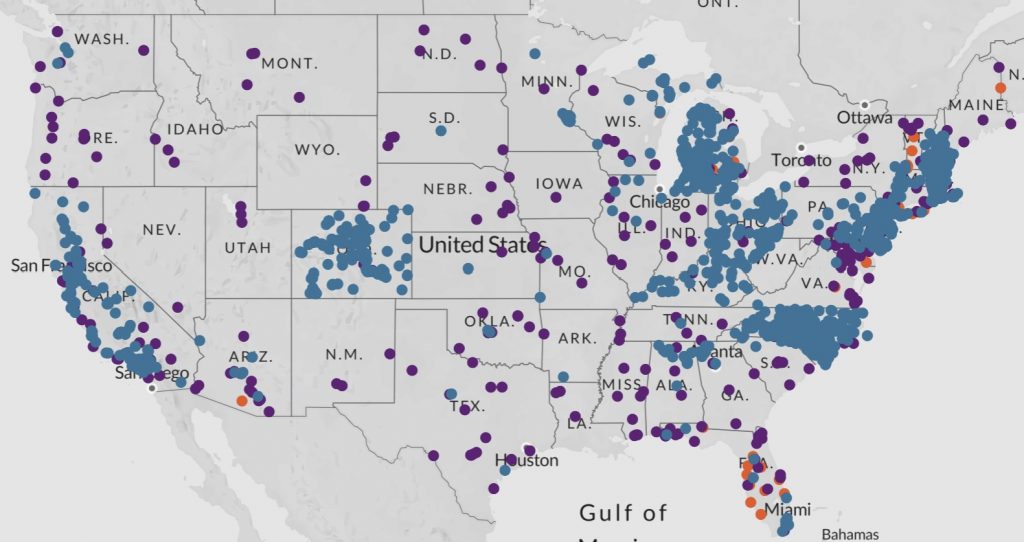 Карта загрязнения PFAS в США, карта загрязнения PFAS в США, карта загрязнения PFAS сша