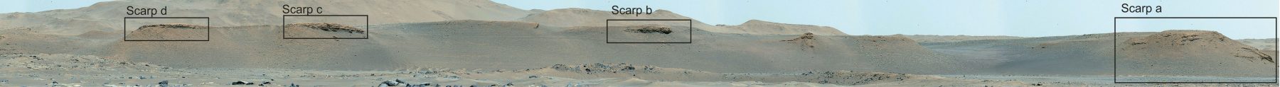 Обрывы вдоль дельты, которые будет изучать марсоход. Предоставлено: NASA / JPL-Caltech / ASU / MSSS.