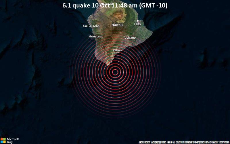 Землетрясение магнитудой M6.1 произойдет у Большого острова Гавайев 10 октября 2021 года