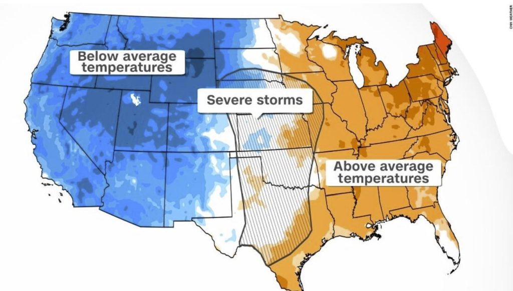 Столкновение лета и зимы в центральной части США вызывает вспышку экстремальных погодных явлений осенью.